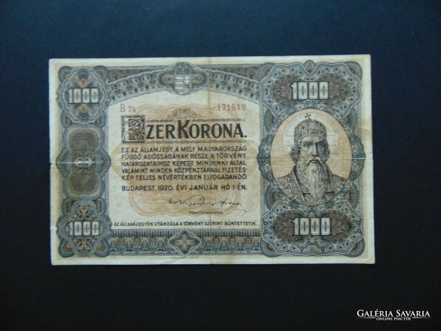 1000 korona 1920 Barna SOR s Sorozatszm ritkbb vltozat