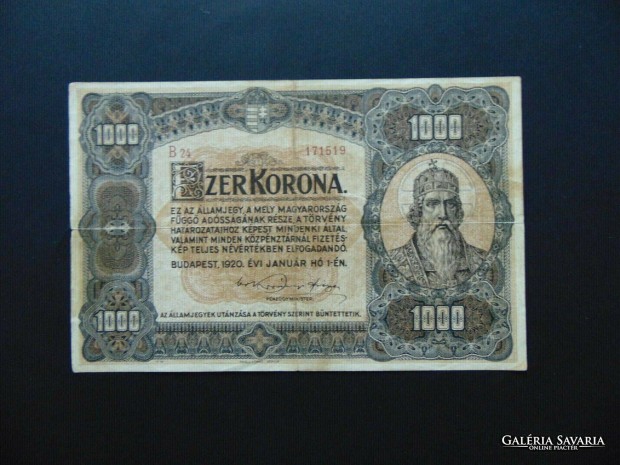 1000 korona 1920 Barna SOR s Sorozatszm ritkbb vltozat A