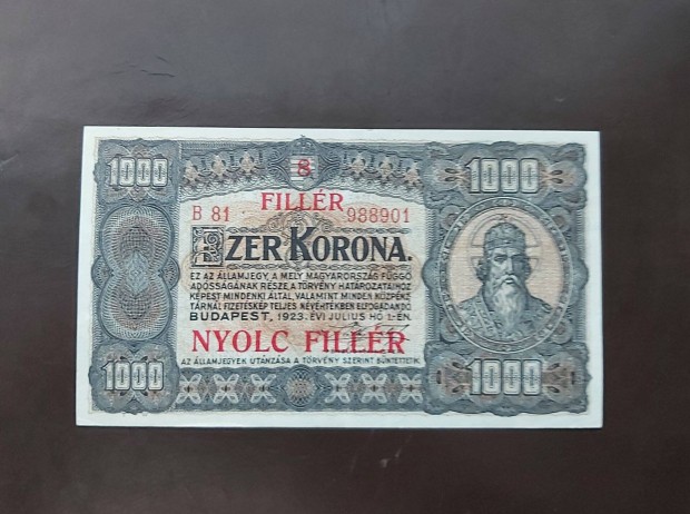 1000 korona 8fillér 1923 Unc