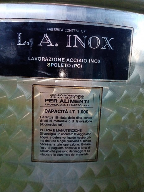 1000 literes Inox olasz savll tartly elad