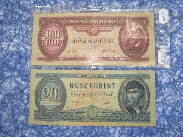 100 Forint 1949 + 20 Forint 1949 paprpnz, bankjegy