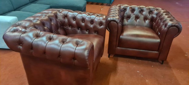 100% marhabőr,100% mestermunka:Új chesterfield bőr fotel pár 499eft