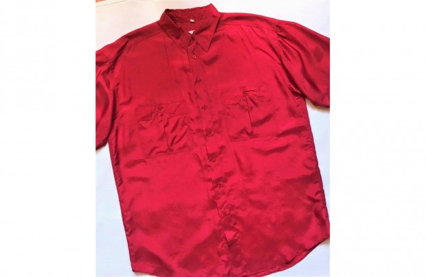 100% silk vintage stlus frfi piros ing rvid ujj L / XL