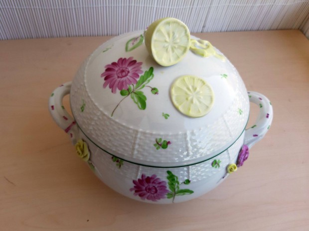 100 éves kis őszirózsás leveses tál régi herendi porcelán