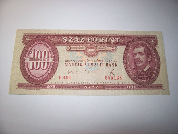 100 forintos 1975 évjáratú. B466. 055168. Kép szerint