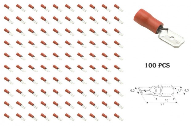 100db Szigetelt kbelsaru cssz saru apa 6.3mm piros csatlakoz