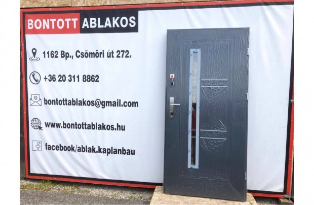 100x207 cm építkezésből megmaradt antracit/inox üveges biztonsági ajtó