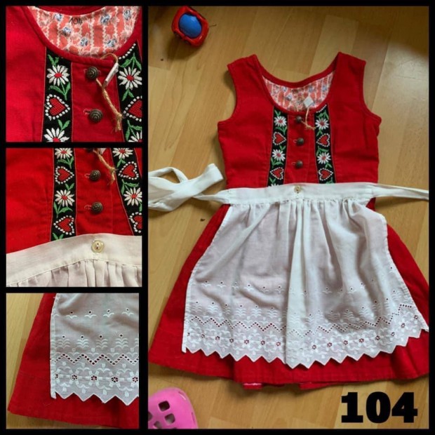 104-es piros-fehr Kislny Dirndl ruha