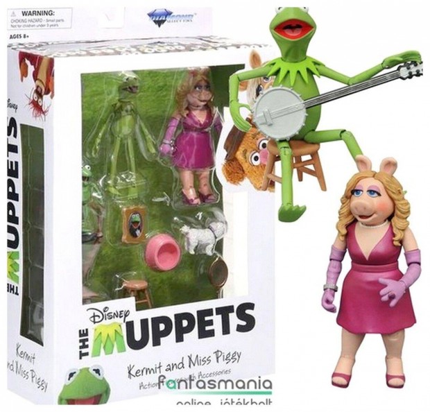 10-12cm Muppets figura Kermit Frog bka s Miss Piggy malac duplacsoma