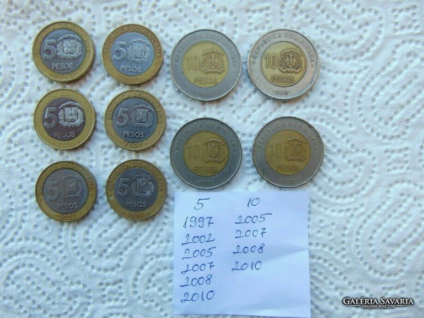 10 darab 5 - 10 peso Dominikai Kztrsasg LOT !