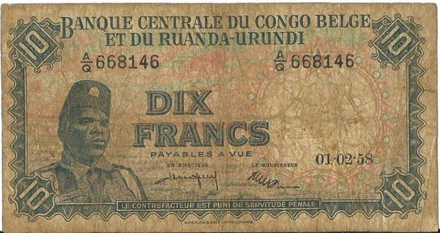 10 frank Belga Kong 1958 G bankjegy