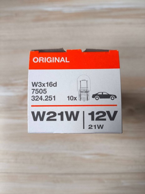 10db. OSRAM Izzó W21W 12V W3x16d Üvegfejü Fogl. nélk. izzó - 1 Doboz