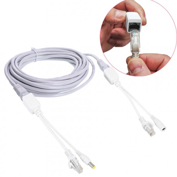 10m-es szerelt LAN kbel UTP CAT5E Passiv IP Poe Splitter adapterrel