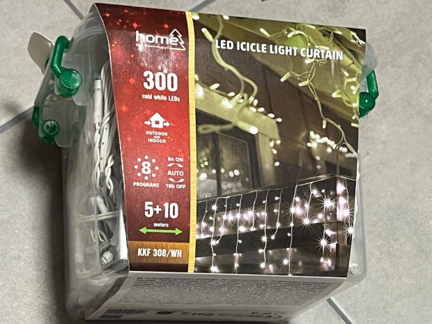 10m kültéri LED és jégcsap fényfüggöny 300 LED hidegfehér 8 program