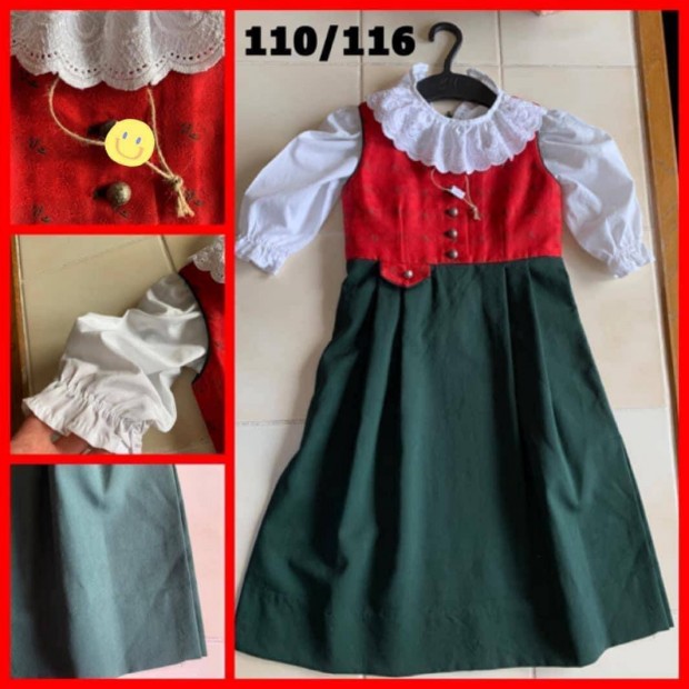 110/116-os piros-zld Kislny Dirndl ruha blzzal