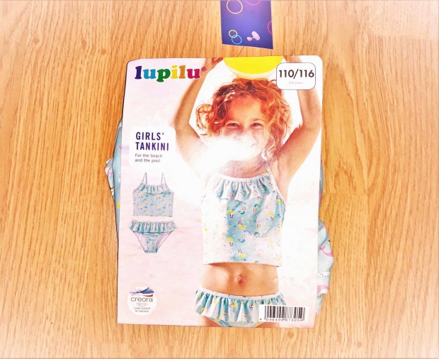 110/116 új cuki sellő mintás fodros tankini bikini fürdőruha ,