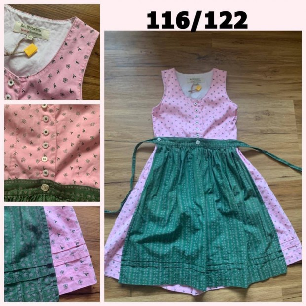 116/122-es Kuslny Dirndl ruha rzsaszn-zld /Der Wildschtz/