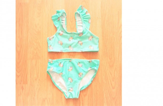 122/128 Új H&M cuki unikornis mintás fodros bikini fürdőruha fürdőruci