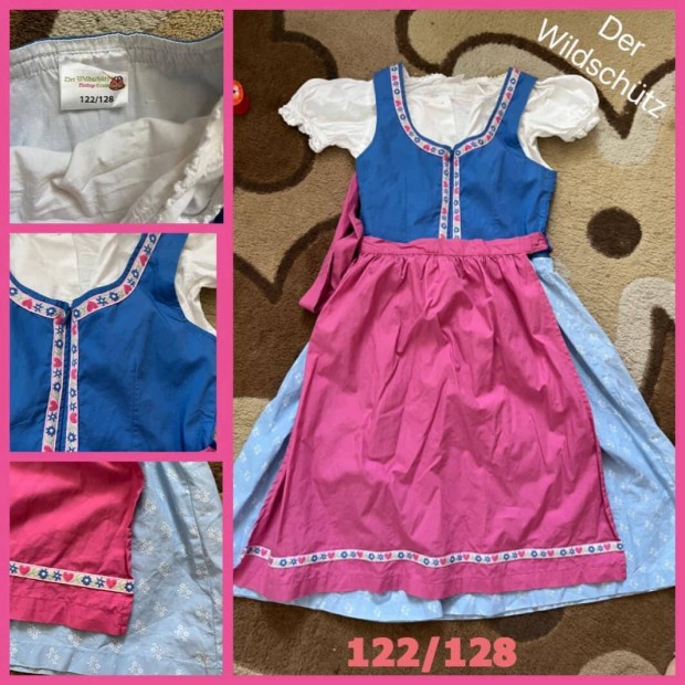 122/128-as kk-pink Kislny Dirndl ruha blzzal /Wildschtz/