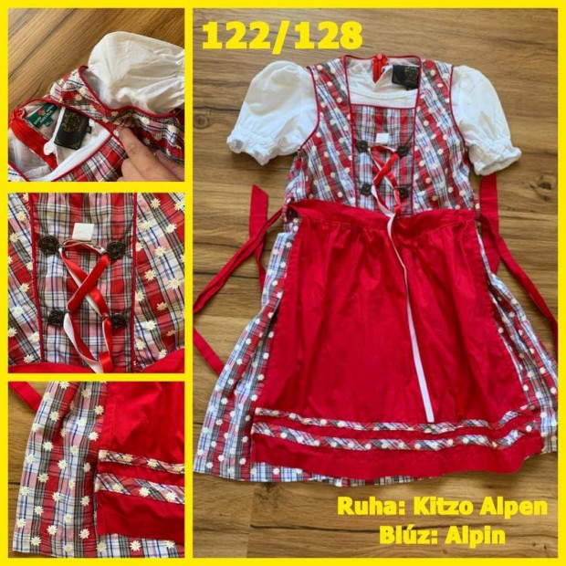 122/128-as piros mints Kislny Dirndl ruha blzzal /Kitzo Alpen/