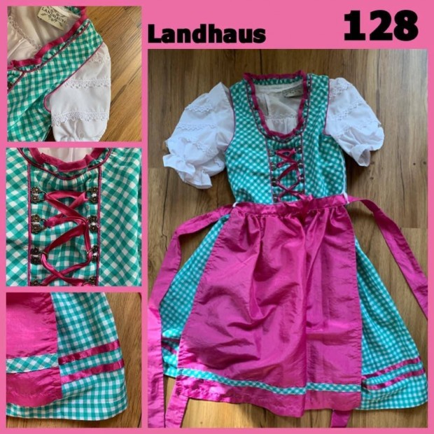 128-as Kislny Dirndl ruha blzzal /zld-pink/