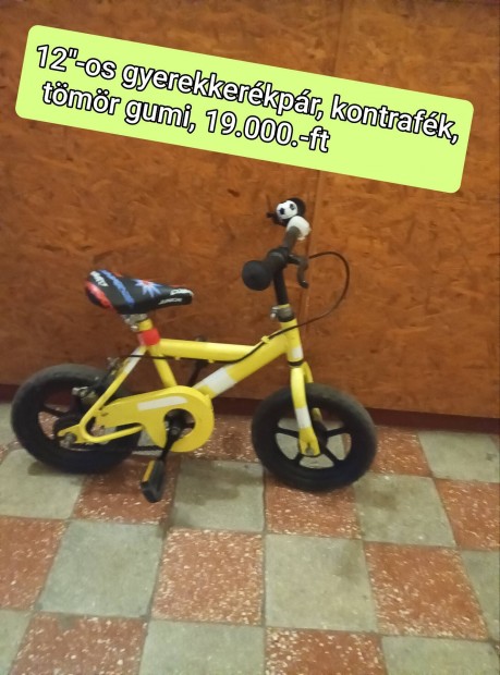 12"-os gyerek kerékpár tömör gumival, kontrafékkel