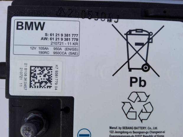 12v105ah gyári BMW agm akkumulátor 3 hónap garanciával