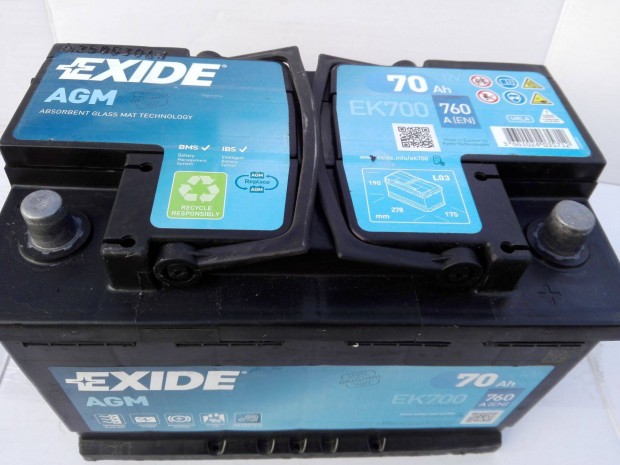 12v70ah Exide agm start stop akkumulátor 3 hónap garanciával