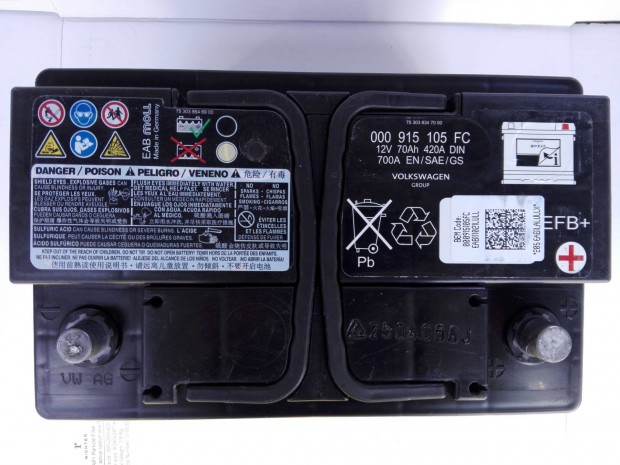 12v70ah Moll EFB+ start stop gyári Volkswagen akkumulátor 3hó garancia