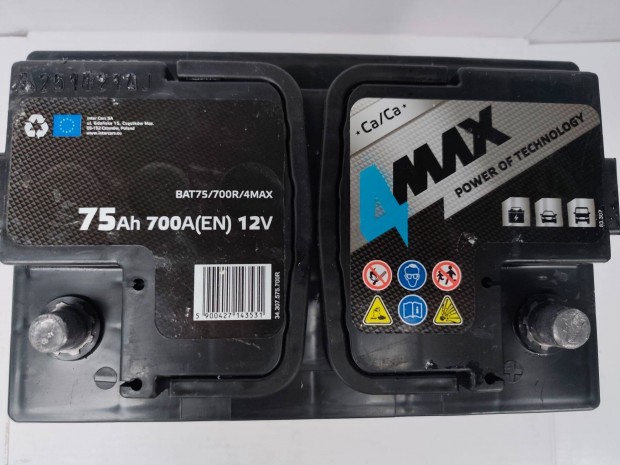 12v75ah 4Max akkumultor 3 hnap garancival