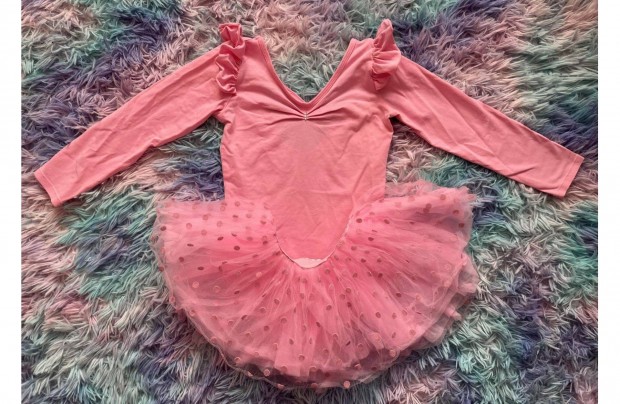 140-146-os s�t�tebb r�zsasz�n hossz� ujj� balett dressz t�llszokny�val