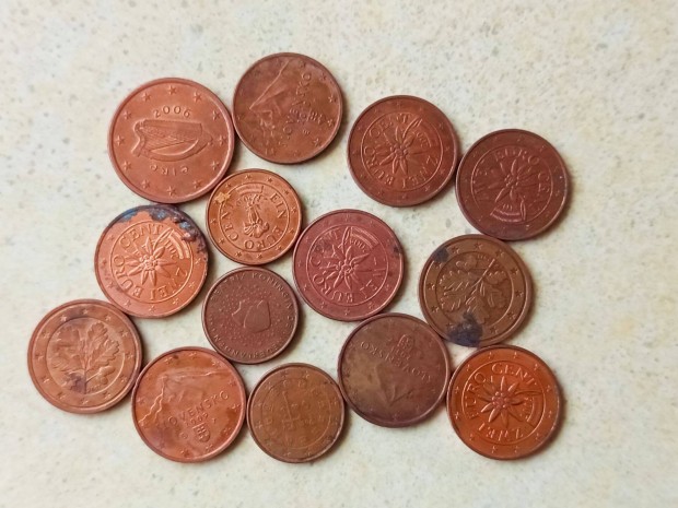 14 db K�l�nb�z� Eur� Cent 1,2,5 Cent Hollandia Ausztria N�metorsz�g