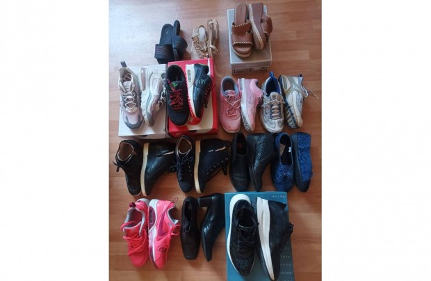 14 pár 38-as női cipő Nike, Geox, Gabor, Rieker, Tamaris