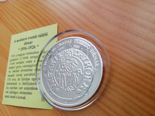 1526-os II. Lajos Király denár emlékérem Szín ezüst certivel