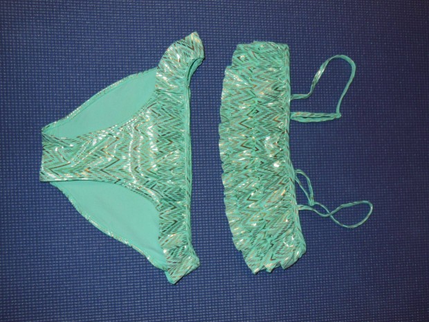 152/158-as, fodros, zöld lányka bikini, fürdőruha
