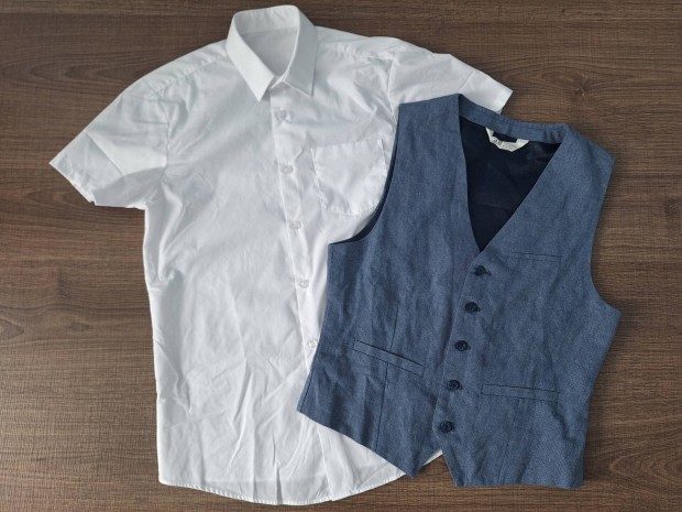 164-es fehér alkali ünneplő rövid ujjú ing H&M mellény
