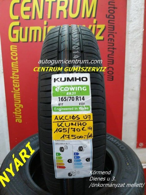 165/70R14 Kumho nyári gumi 17.500 Ft