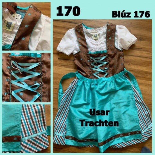 170-es barna-trkiz Kislny Dirndl ruha blzzal