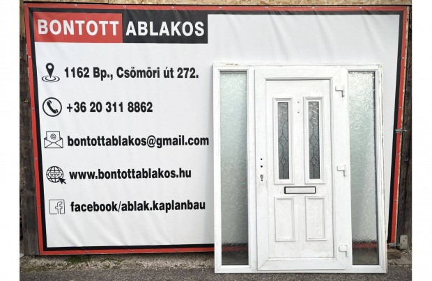 170x210 cm közeli! bontott műanyag 2 fix oldalvilágítós bejárati ajtó