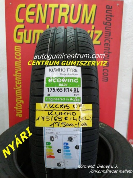 175/65R14 Kumho nyári gumi 17.500 Ft