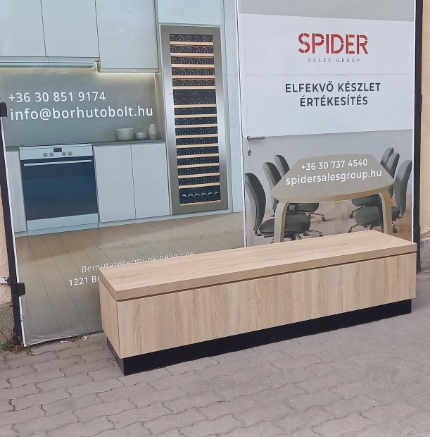 180x44 cm méretű pad, ülőke, tölgy színű - használt irodabútor
