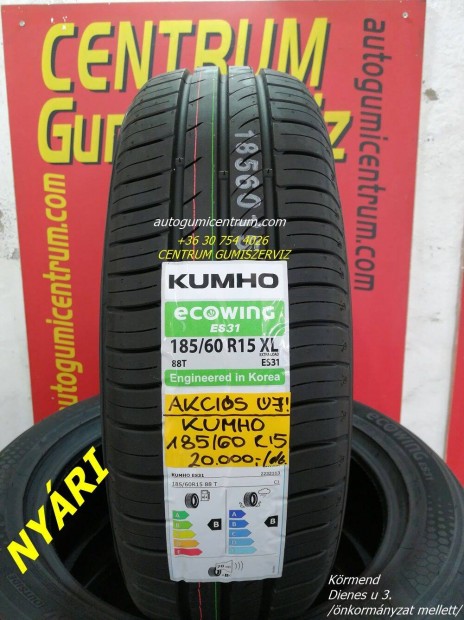 185/60R15 Kumho nyári gumi 20.000 Ft