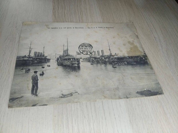 1908-as képeslap OsztrákMagyar Hadiflotta Barcelonában