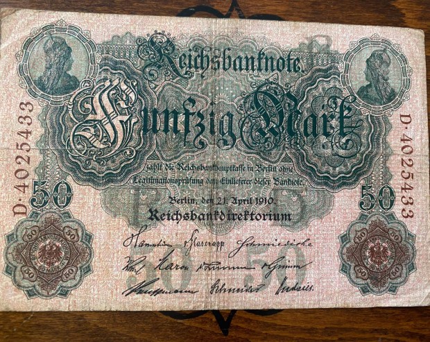 1910 Nmetorszg 50 mrka tven mrka birodalmi bankjegy