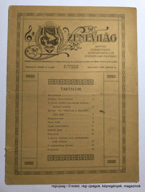 1910 janur 15 / Zene Vilg / Szletsnapok lapjai Ssz.: 29242