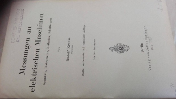 1916-os Nmet szakknyv Messungen s Elektrischen Maschin