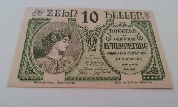 1920 / 10 Heller UNC Osztrk Szksgpnz