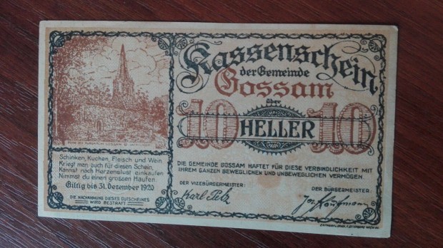 1920-as paprpnz Osztrk 10 Heller