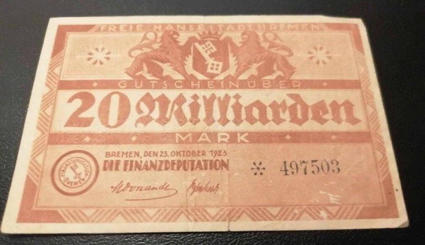 1923/20 Millird Mrka Szksgpnz Brma Nmetorszg (Csillagos) (M)