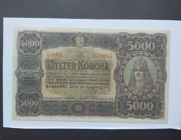 1923 5000 Korona Barna Vf++llapotban